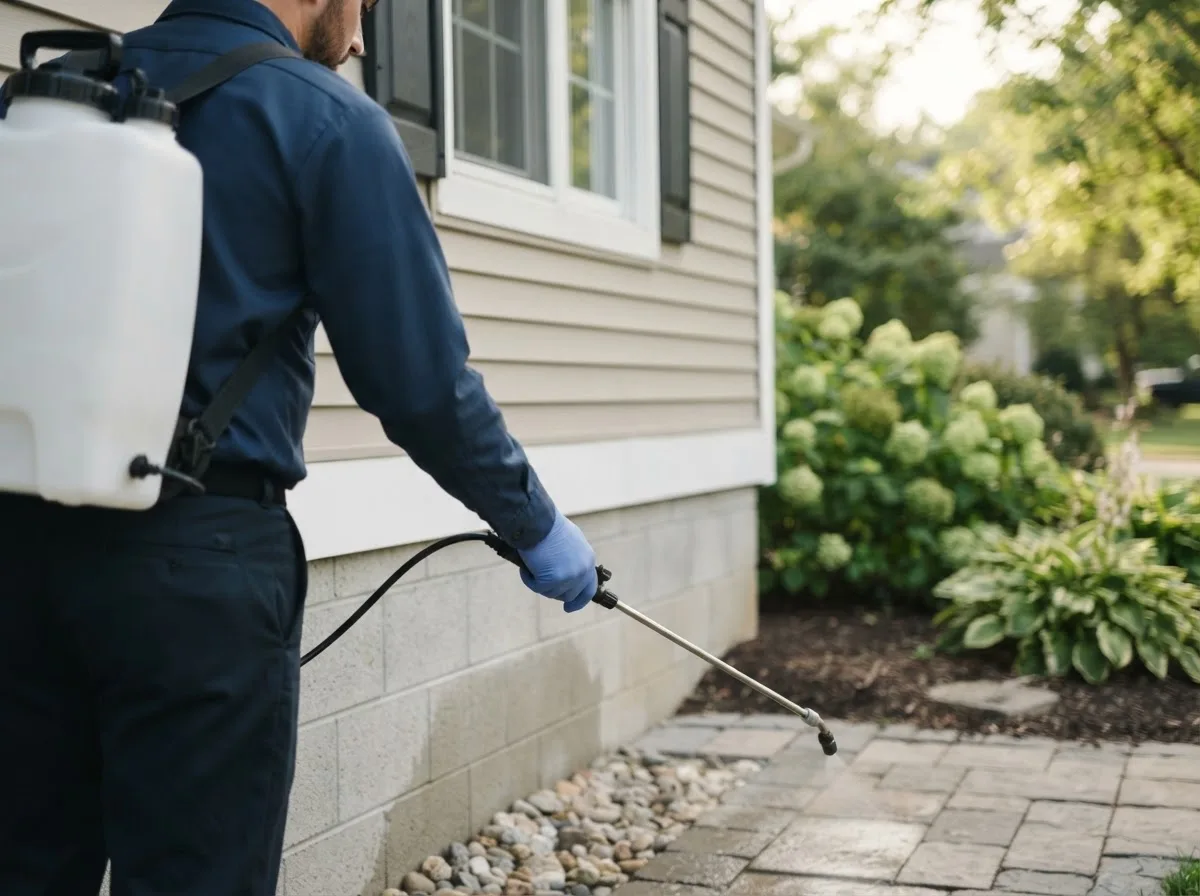 Pest control technician inspecting a home in Westmoreland, KS